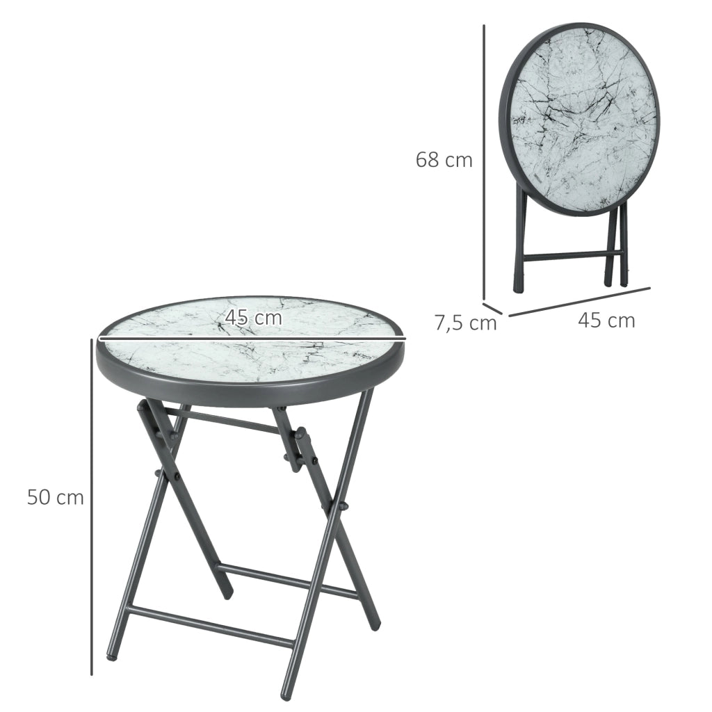 Comodino laterale pieghevole esterno; piano in vetro temperato; per terrazza; 45 x 45 x 50 cm; bianco