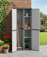 Armadio Portascope da Esterno 68x40x165 cm 2 Ante 4 Ripiani in Resina Grigio