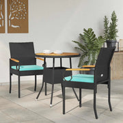 Sedie da giardino 2 pcs Nero e Turchese Polyrattan e acacia