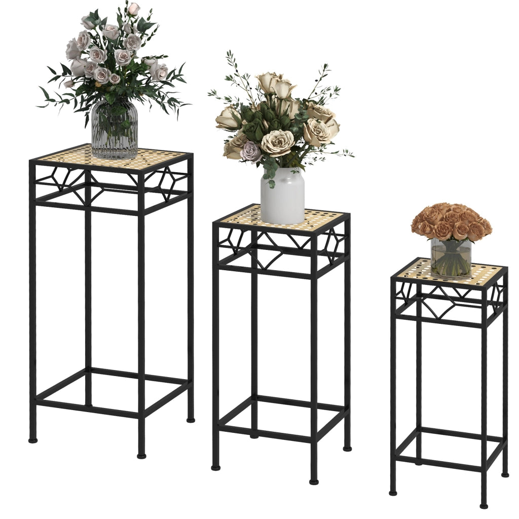 Fioriera in Polyrattan 3 Pezzi Pieghevole ¨C Zephmum ¨C Nero con Gambe in Oro