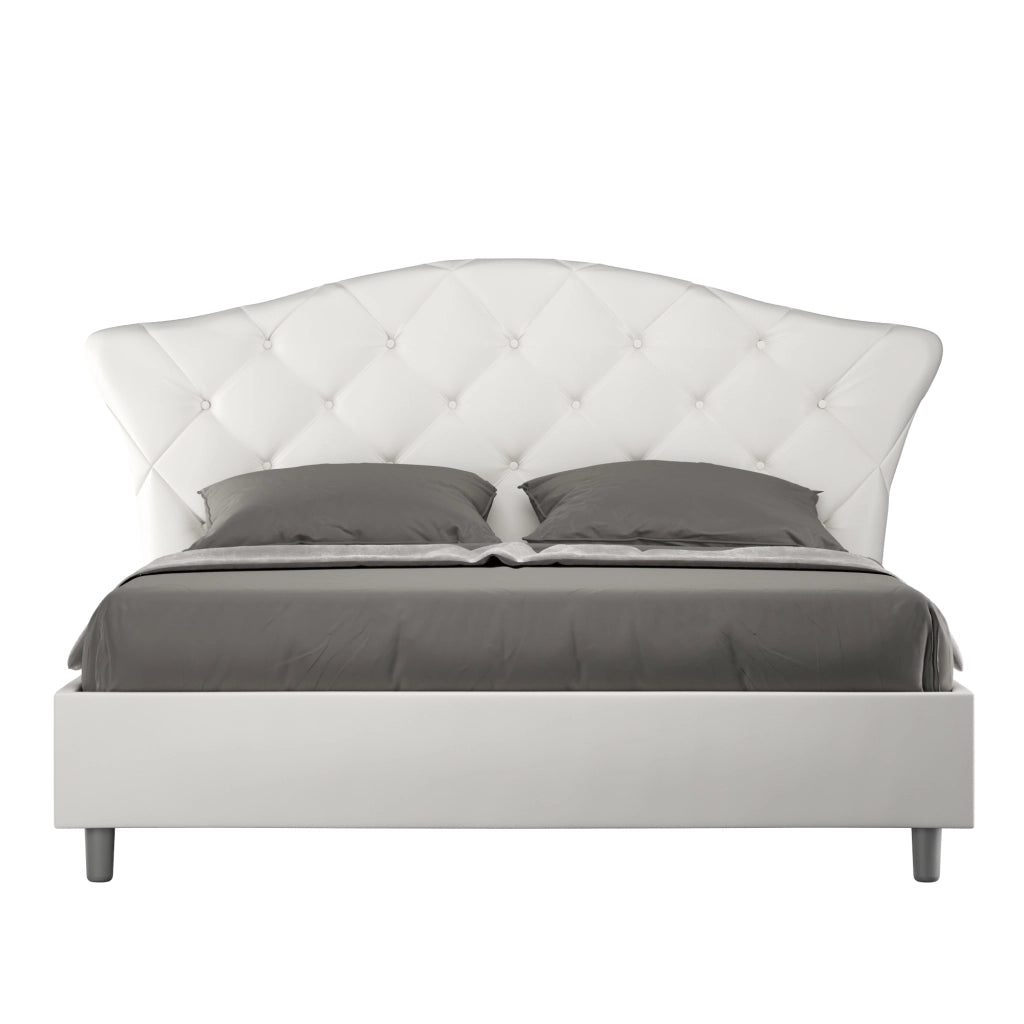 BS COM Letto matrimoniale con rete imbottito 160x200 similpelle bianco