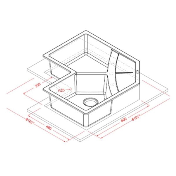 Lavello Angolare Elleci Incasso Unico Corner Metaltek Grigio Titanium LMUCOR73