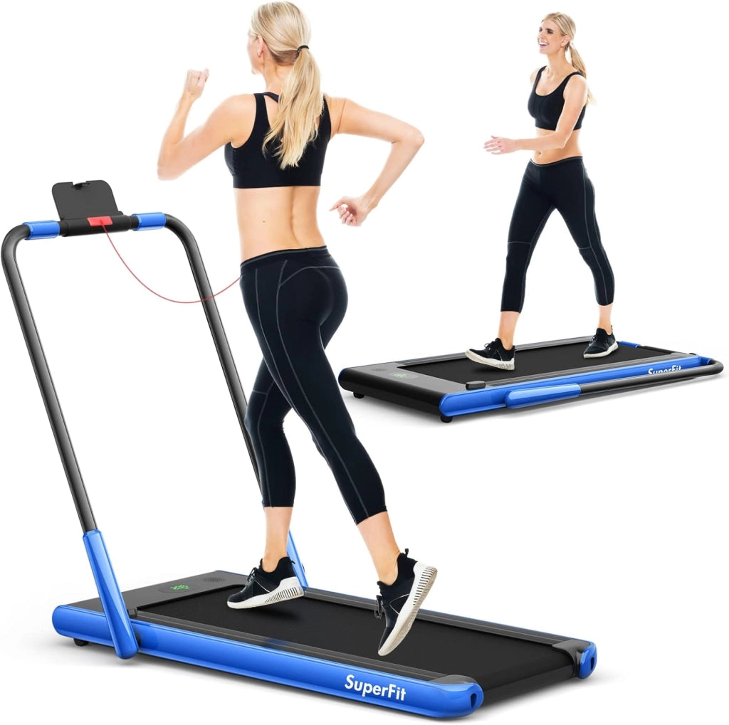 Tapis Roulant 2 in 1, Tapis Roulant Elettrico Pieghevole Salvaspazio da 0,75HP con App e Telecomando, Supporto per Cellulare, Display a LED e Altoparlante (Blu)