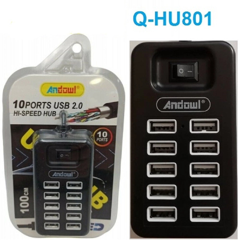 Trade Shop - Hub Usb 2.0 Alta Velocità Estensore A 10 Porte Usb Computer Cavo 100cm Q-hu801 -