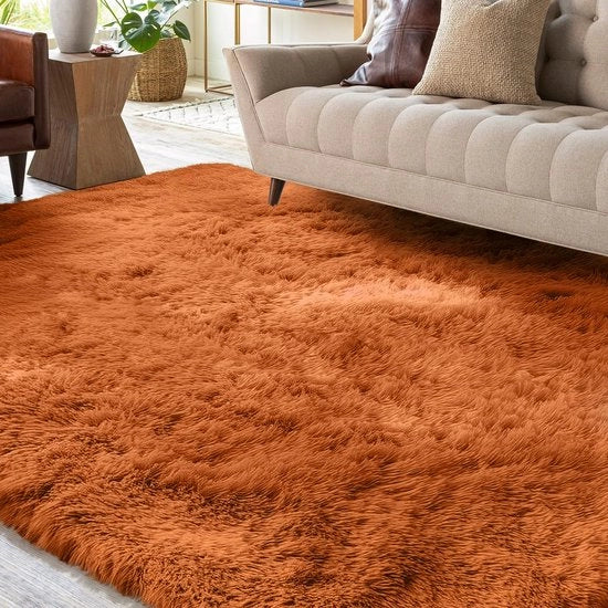 Tapijt Fluffy hoogpolig oranje, wasbaar, 80x160 cm, perla antislip, grandi dimensioni, per bambini, moderno, morbido