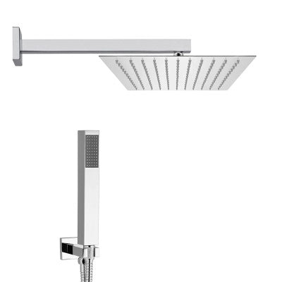 Set doccia cromato con braccio soffione rettangolare 30x20 e kit doccia