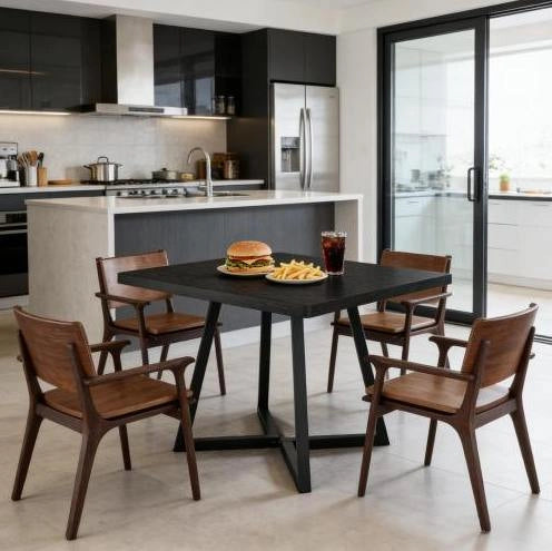 Tavolo quadrato industriale 80 cm in MDF e metallo nero