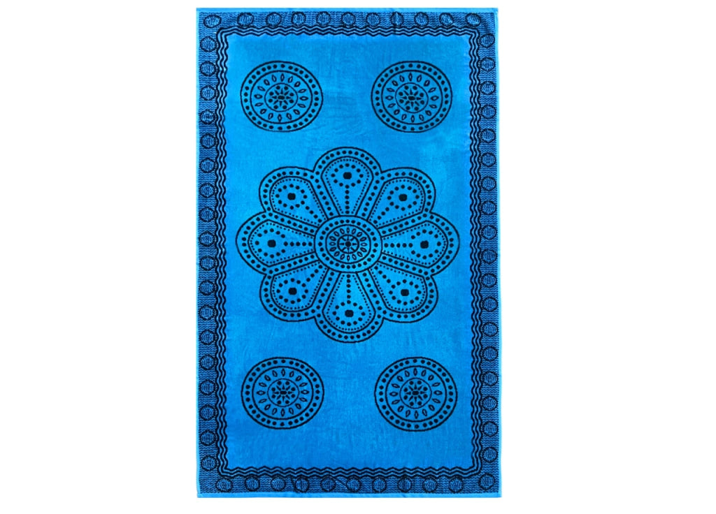 Telo Mare Jacquard Spugna Asciugamano Spiaggia Disegno Vita - Telo Mare - Azzurro