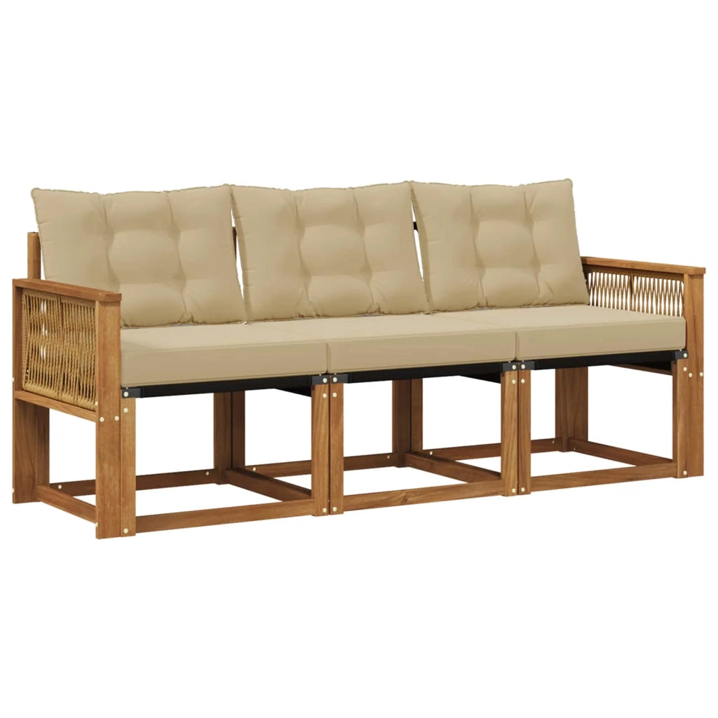 Set di divani da esterno con cuscino 3 pcs Naturale e Beige 3381749