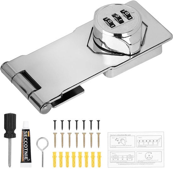 Sicurezza per porte 4,5 pollici hasp slot chiusura sicura hasp con combinazione meccanica combinazione 3 cifre con viti per porte piccole, porta di fienile, bagno, garage esterno, giardino, argento