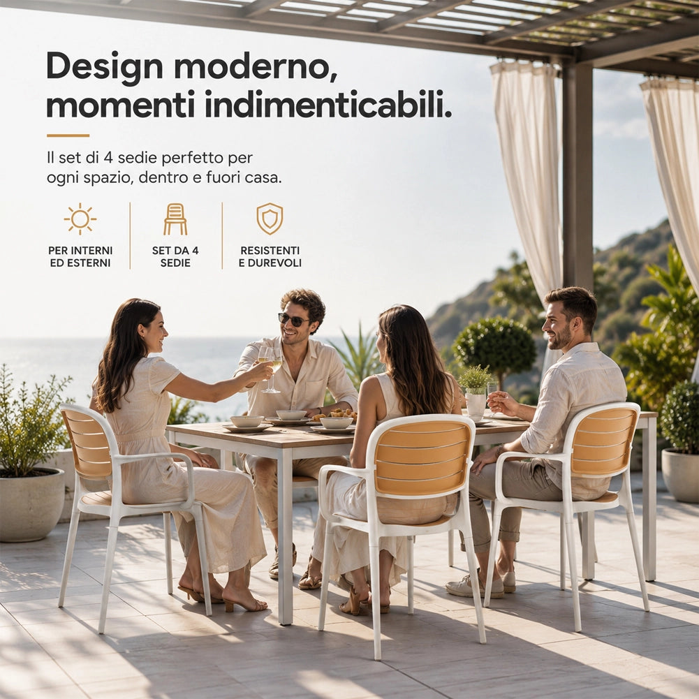 Set 4 Sedie Impilabili in Polipropilene con Braccioli e Schienale 52x55.5x82 cm