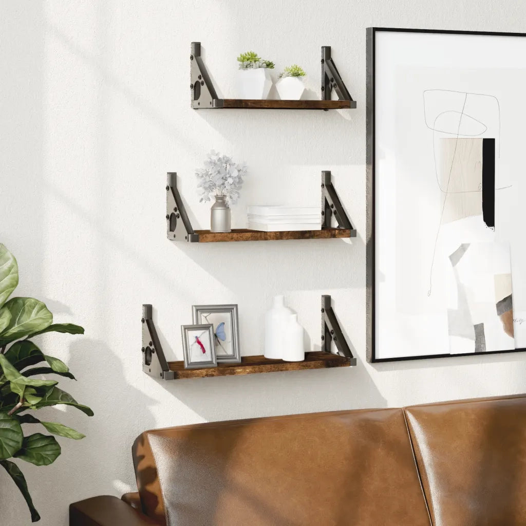 Set Mensole Parete 3pz Rovere Fumo in Legno Multistratocod mxl 83729