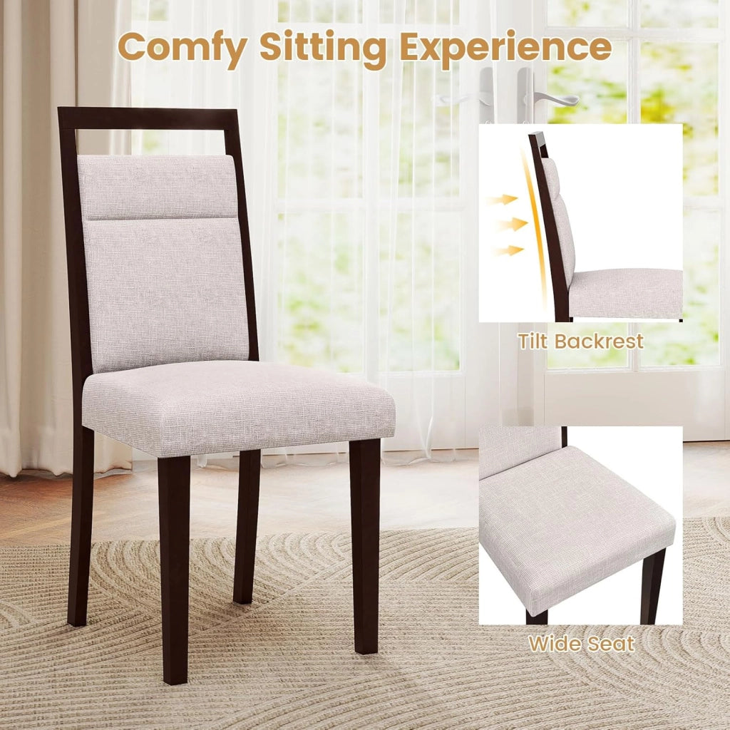 Set di 2 Sedie da Pranzo, Sedie da Cucina Imbottite con Schienali Inclinati, Sedute Imbottite, Gambe in Legno di Caucciù, Maniglia Comoda, Mobili Moderni per Ristoranti e Soggiorni (Beige)