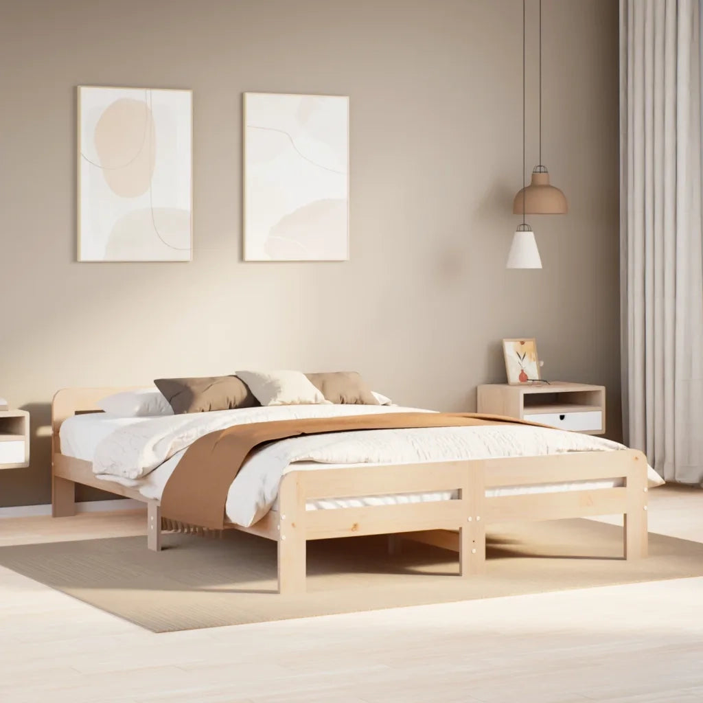 Letto senza Materasso-Struttura Letto 150x200 cm in Legno Massello di Pino 488952