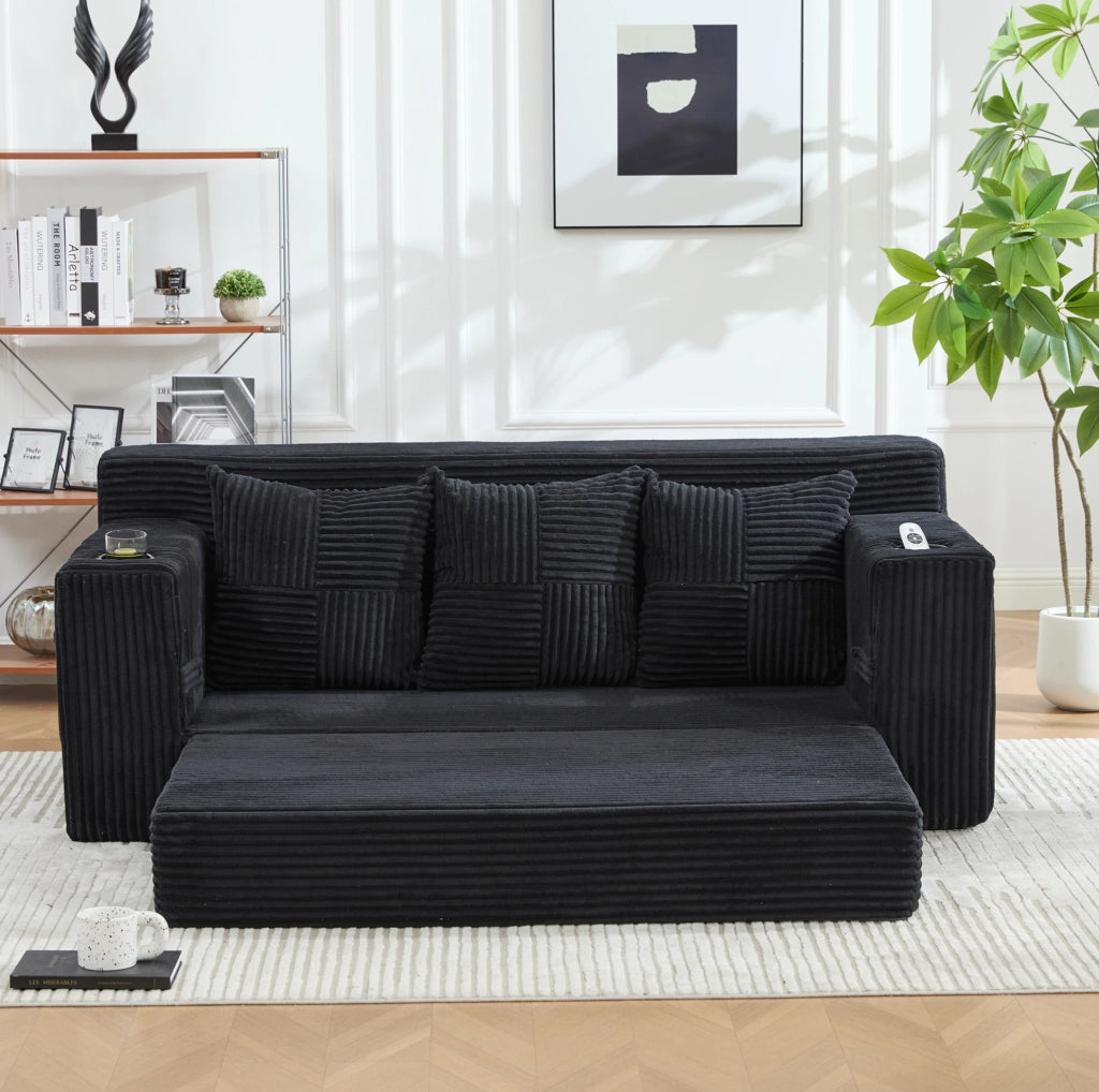 DIVANO Modulare 2 Posti 172x87x64 cm Velluto a Coste Nero