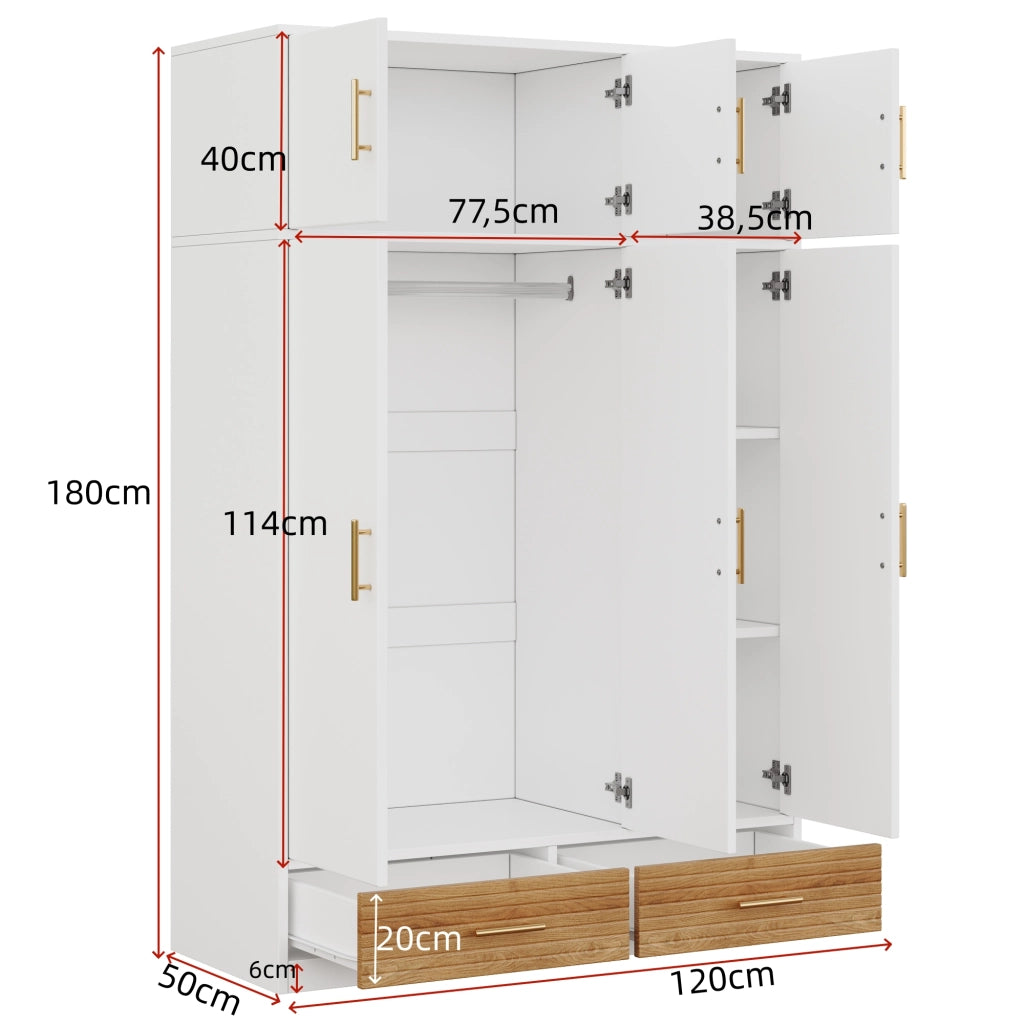 Set cameretta bebè con armadio 3 ante e lettino a sbarre, naturale, 120x50x180 cm + 70x140x87 cm