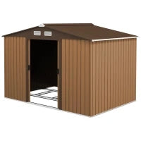Capanno per Attrezzi 4.9m² con Fondazione, 4 Prese d'Aria e 2 Porte Scorrevoli in Acciaio, 277x195x192cm, Giallo