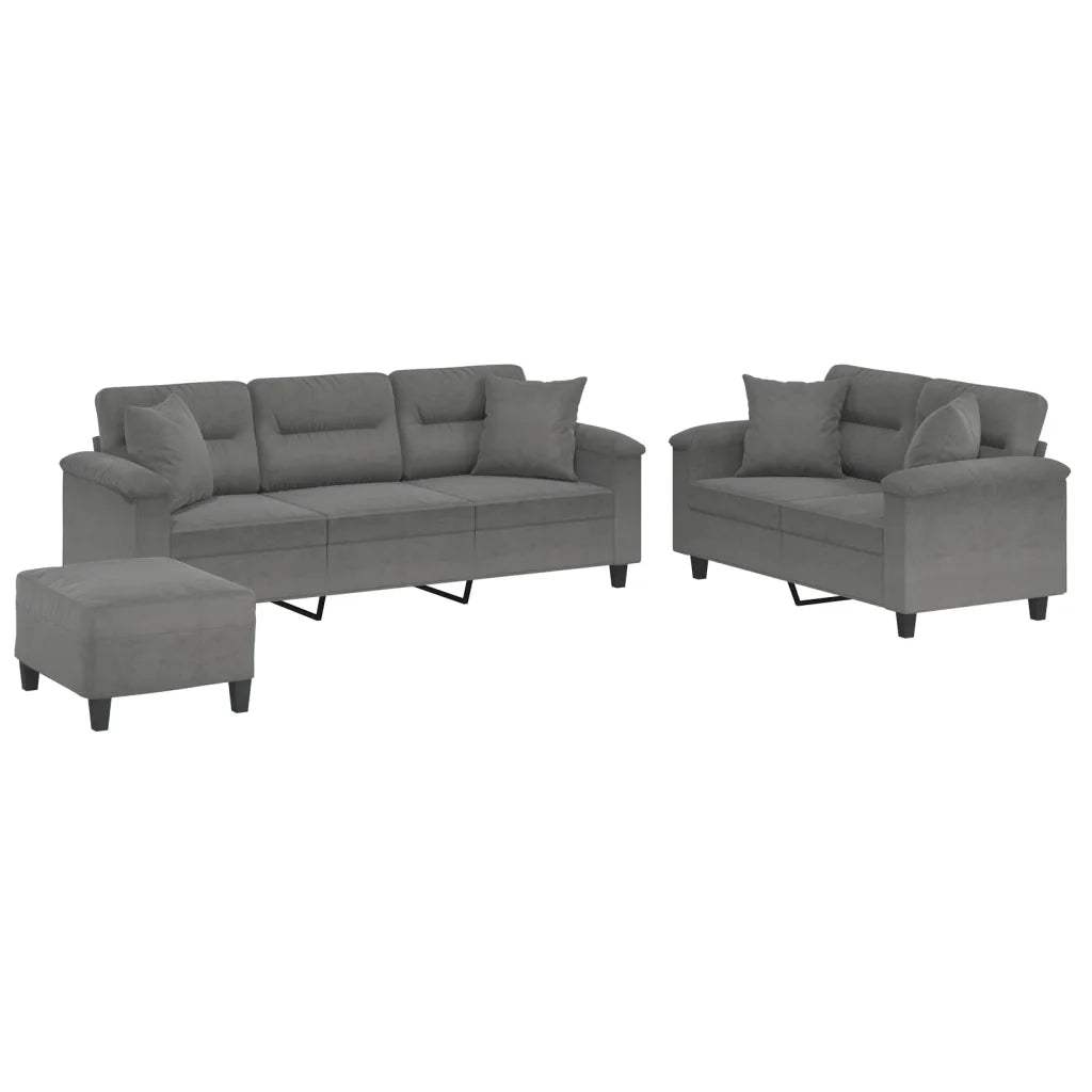 Set Divani 3 pz con Cuscini Grigio Scuro in Tessuto Microfibra 3202358