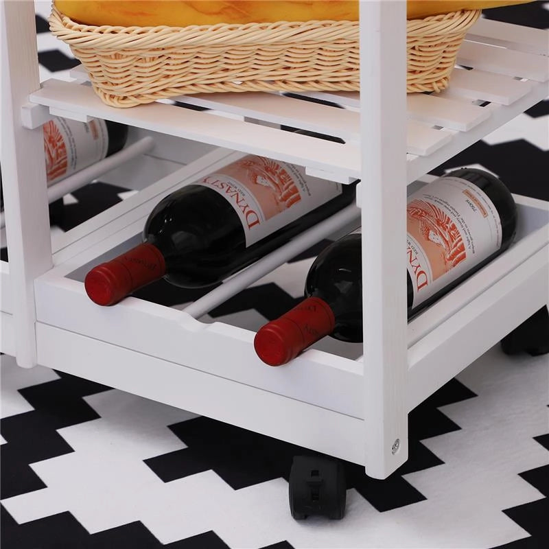 CARRELLO DA CUCINA CON 2 CESTELLI E TOP LEGNO 74X37X76 CM COLORE BIANCO