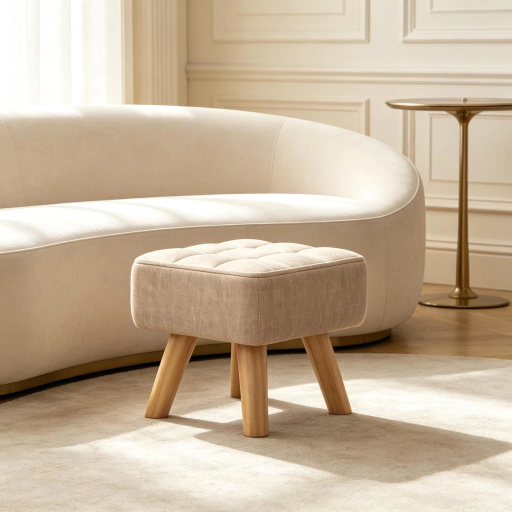 POUF Poggiapiedi 27x27x26 cm Marrone chiaro in lino