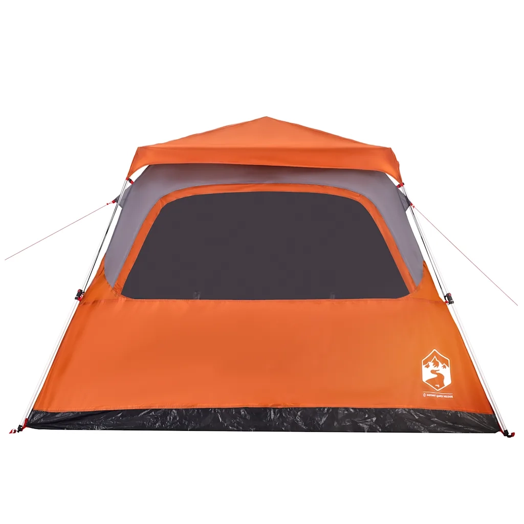 Tenda a Cupola 6 Persone-Tenda da campeggio Grigio e Arancione a Rilascio Rapido