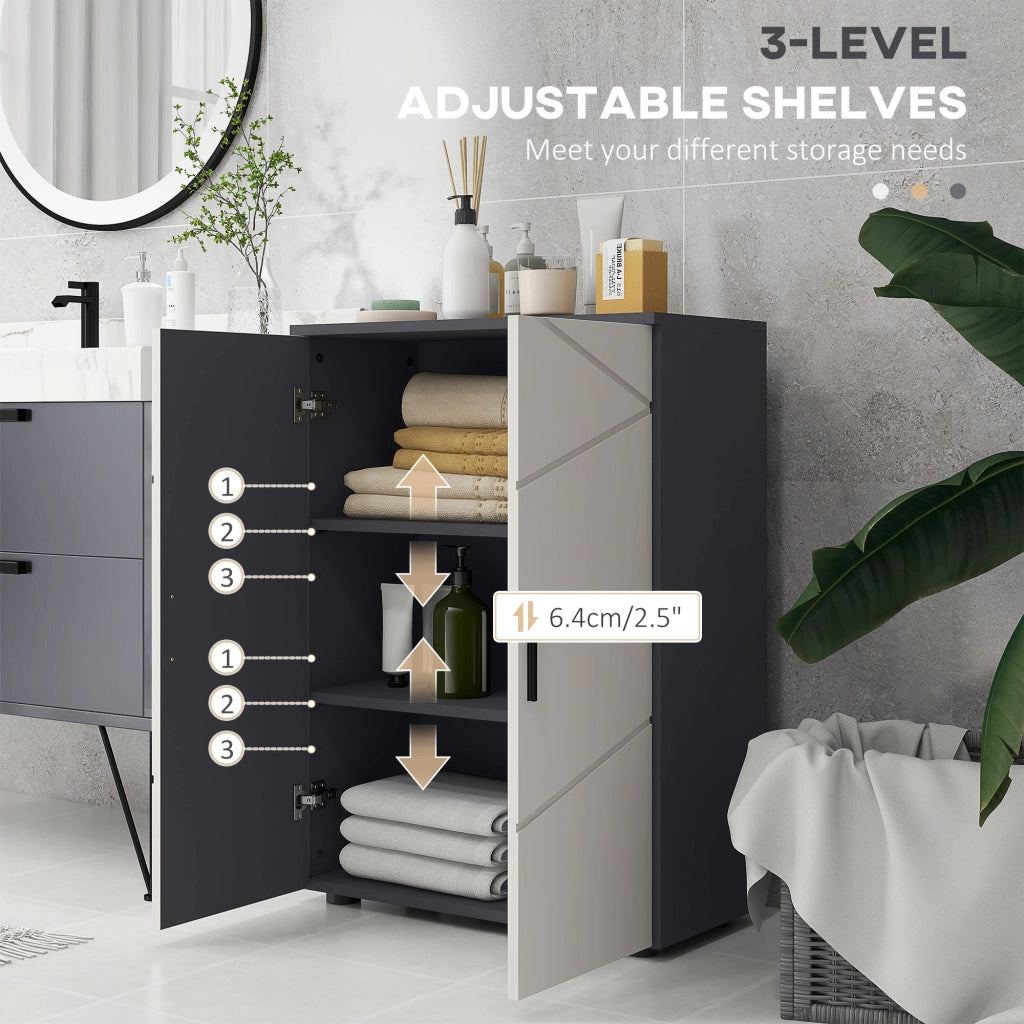 EasyComfort Mobiletto Bagno 2 Ante in Legno con 3 Ripiani e Chiusura Ammortizzata, 60x30x82cm, Grigio