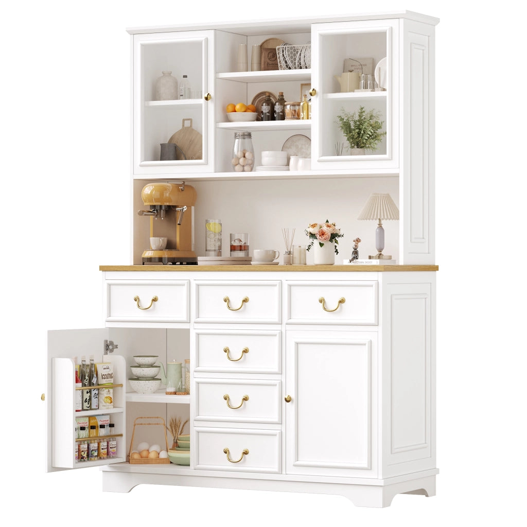 Credenza Alta da Cucina con LED, USB e Prese ¨C MINIMAL ¨C Bianco