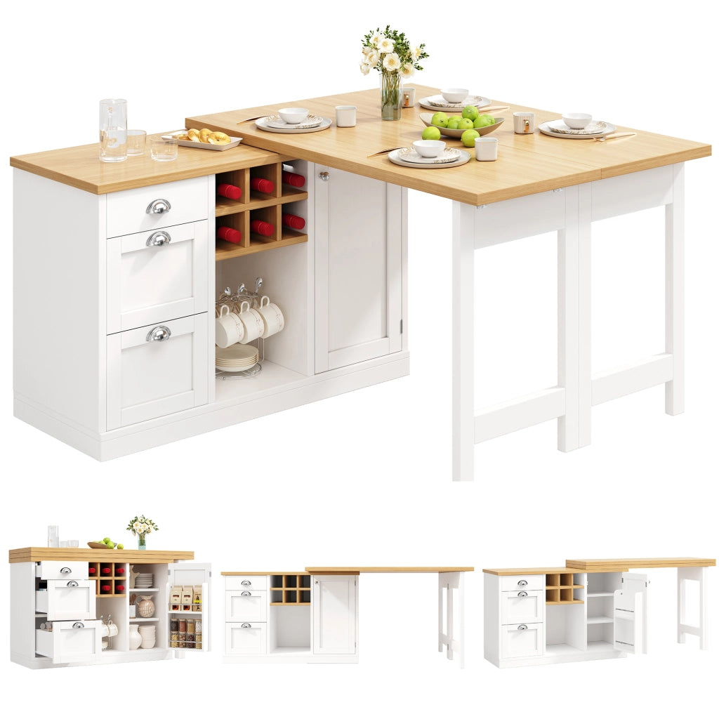 Tavolo bar estensibile con contenitore; 1 cassetto; portabottiglie; mobile cucina girevole 360°; per cucina; 120 × 40 × 74 cm