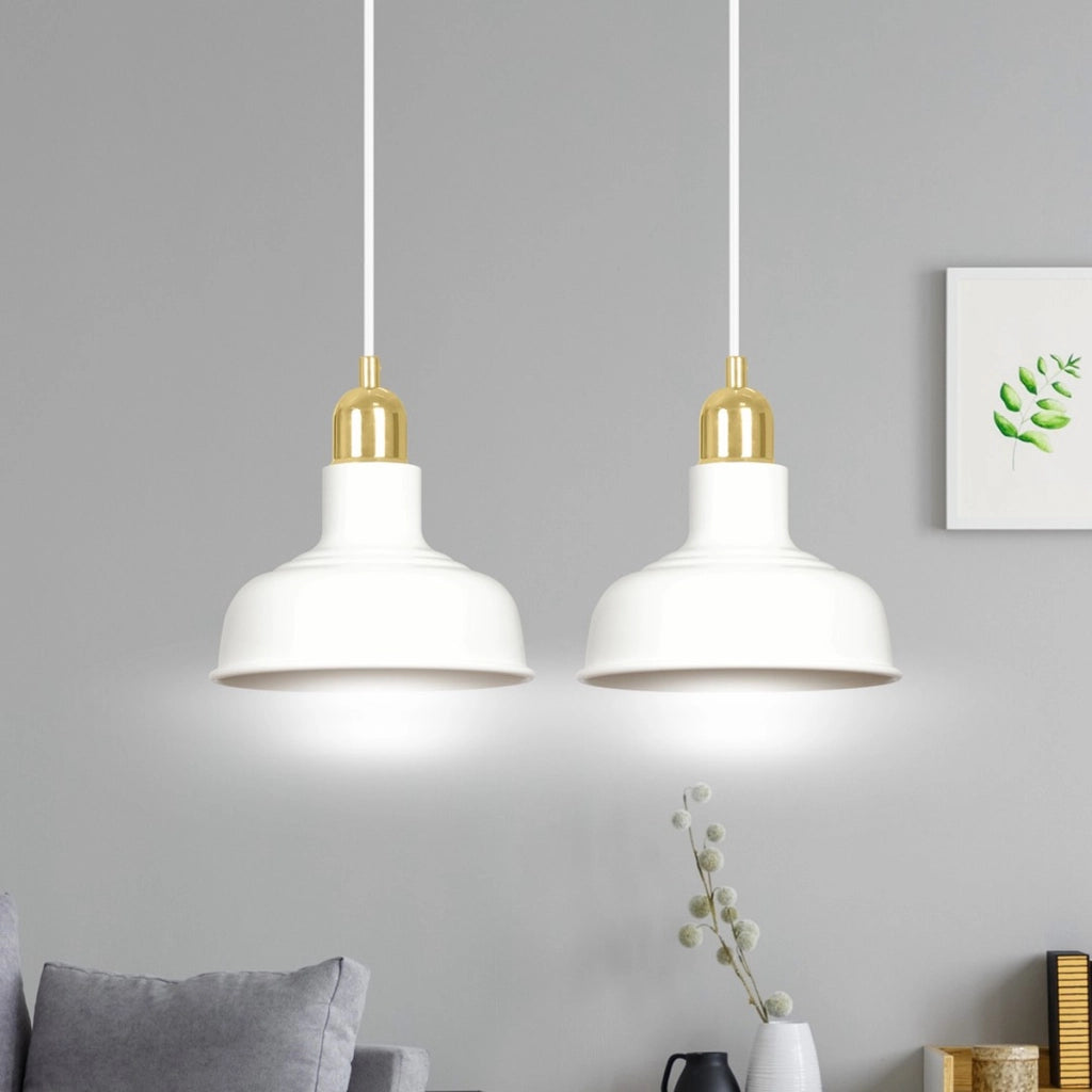 Lampada a sospensione Ibor in acciaio bianco e oro