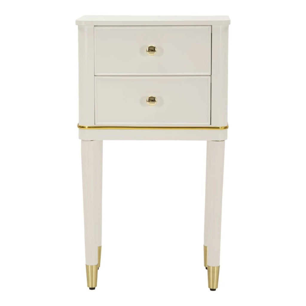 Comodino Camille in legno bianco con dettagli oro