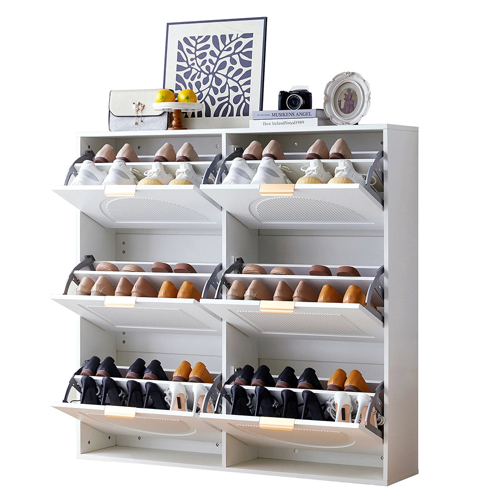 Scarpiere moderna 6 scomparti - Xylo - L118xH115xP25 cm - Bianco - Apertura a ribalta per ingresso/corridoio