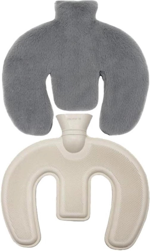 Cuscino termico a forma di U - 1 litro - Piumino lavabile - Allevia la schiena e le spalle - Riscalda in inverno - Grigio scuro