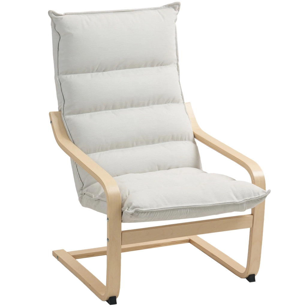 Poltrona a Dondolo Moderna 67x83x105 cm con Braccioli in Legno e Cuscini Spessi in Velluto Crema