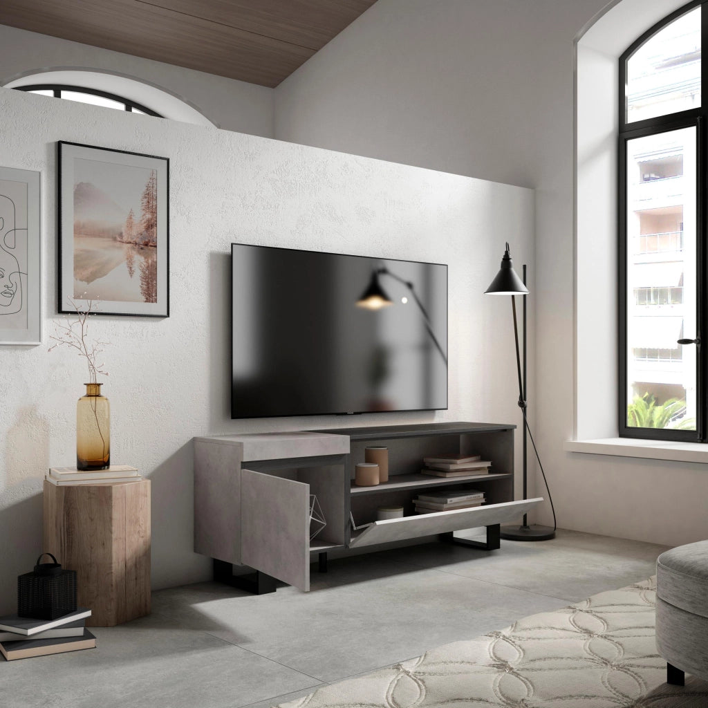 Mobile TV Soggiorno, 150x35x57cm, Per TV fino a 65", Design industriale, grigio cemento RF2470