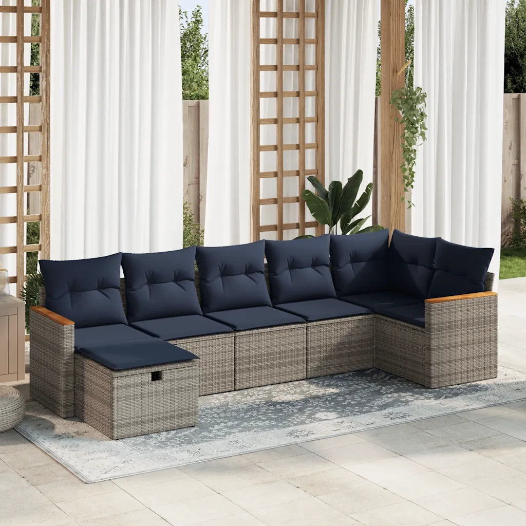 Set Divani da Giardino 7 pz con Cuscini Grigio in Polyrattan