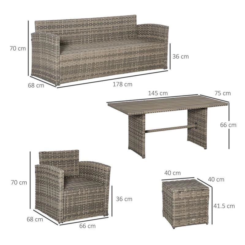 SET DA GIARDINO IN RATTAN PE CON DIVANO 3 POSTI 2 POLTRONE 2 SGABELLI E TAVOLO