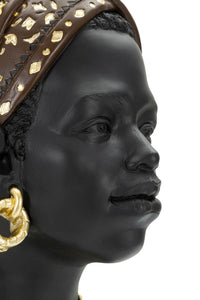 Statua Donna Masai 19x30x18,5 cm in Poliresina Nero/Oro