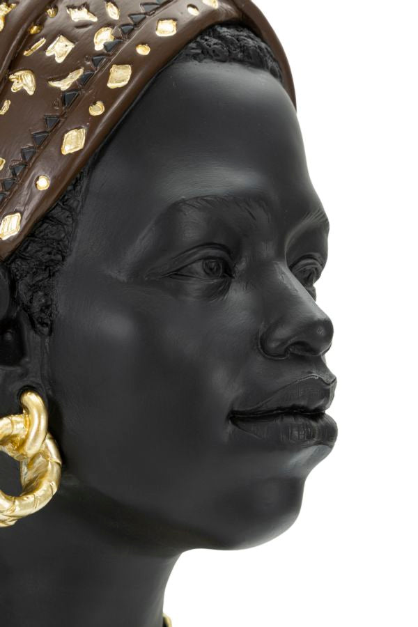 Statua Donna Masai 19x30x18,5 cm in Poliresina Nero/Oro