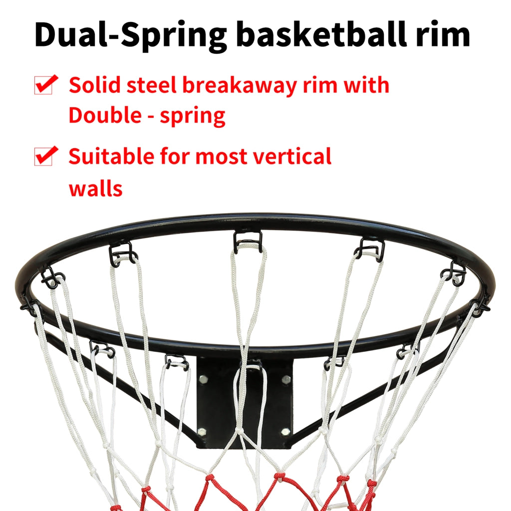 Area giochi canestro da basket con telaio in acciaio e rete in nylon da parete nero 45 cm e montaggio semplice