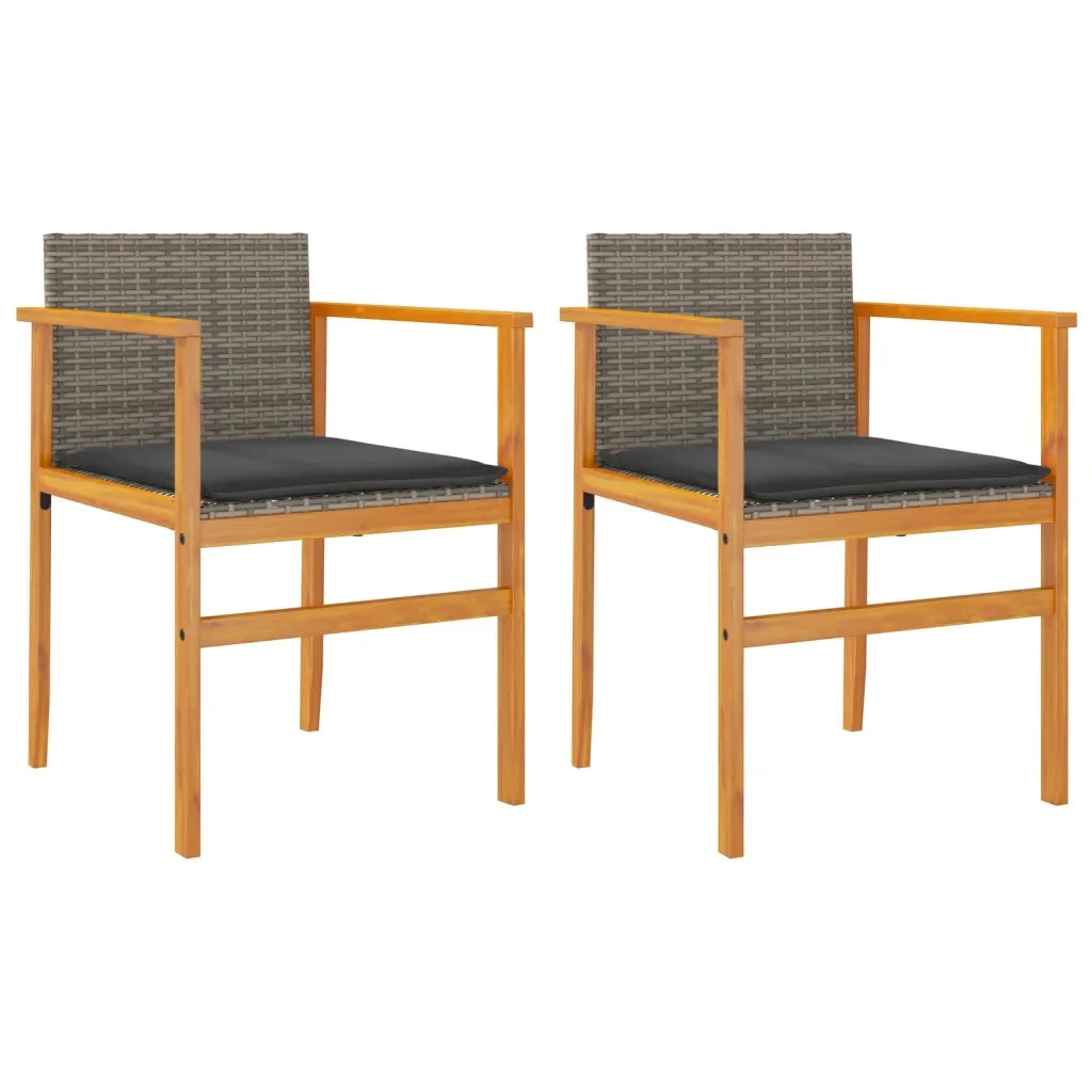 Sedie Giardino con Cuscini 2 pz | Sedie da Esterno Grigie Polyrattan Legno Massello