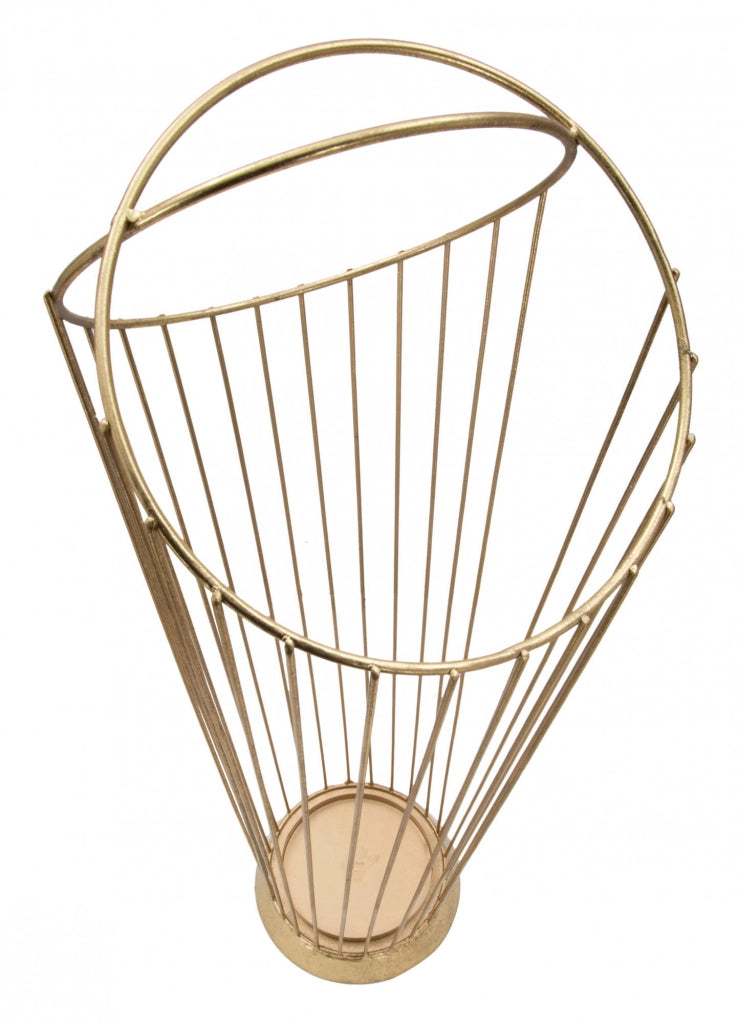 Portaombrelli struttura in acciaio dorato, con linee minimali, colore oro, Misure 23 x 68,5 x 26,5 cm
