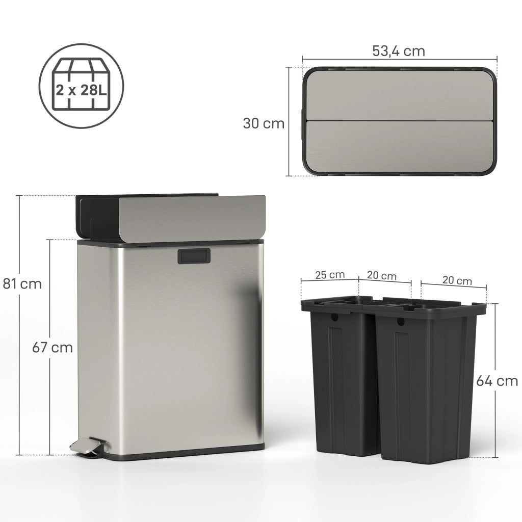 Bidone per rifiuti 2 x 28L ¨C zephmum ¨C Acciaio inossidabile
