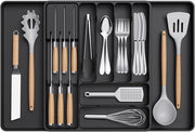 Organizzatore di Cassetta da Cucina Estensibile con Blocco di Coltelli - Supporto Regolabile per Utensili da Cucina e Oggetti di Argento