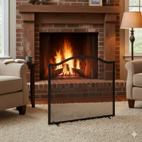 Parascintille per Camino 60x58 cm Bordo Superiore a Onda in Ferro Verniciato Grigio Martellato