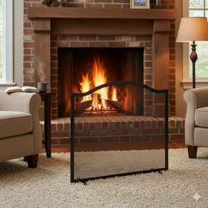 Parascintille per Camino 60x58 cm Bordo Superiore a Onda in Ferro Verniciato Grigio Martellato