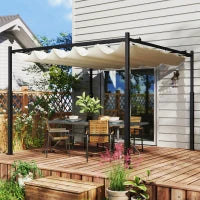 Pergola da Giardino 3 x 3 m con Tetto Retrattile e Fissaggio Magnetico, Pergola da Esterno Anti-UV UPF30+, Crema