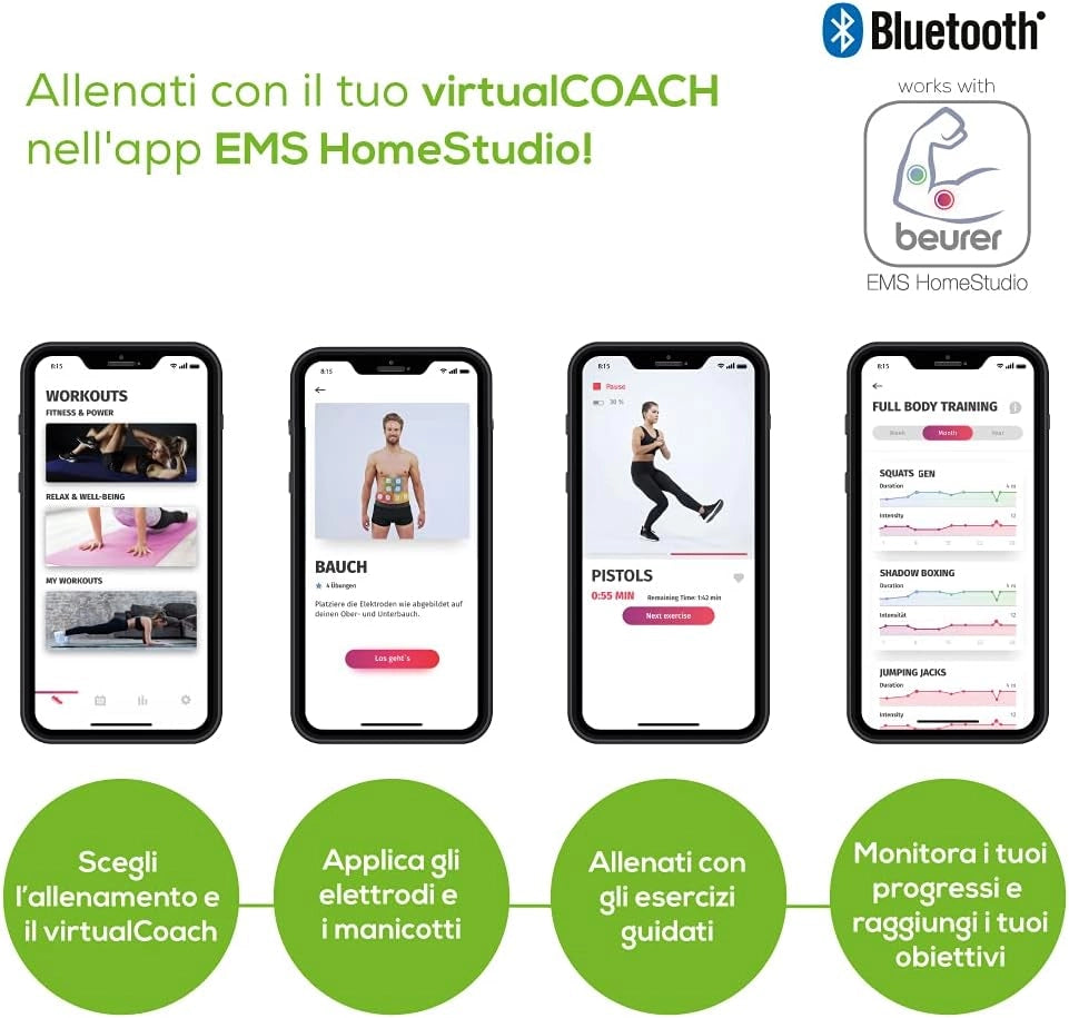 Beurer EM 95 EMS Home Studio Dispositivo EMS per Allenamento e Stimolazione Muscolare a Casa, con Connessione Bluetooth per Gestione tramite App