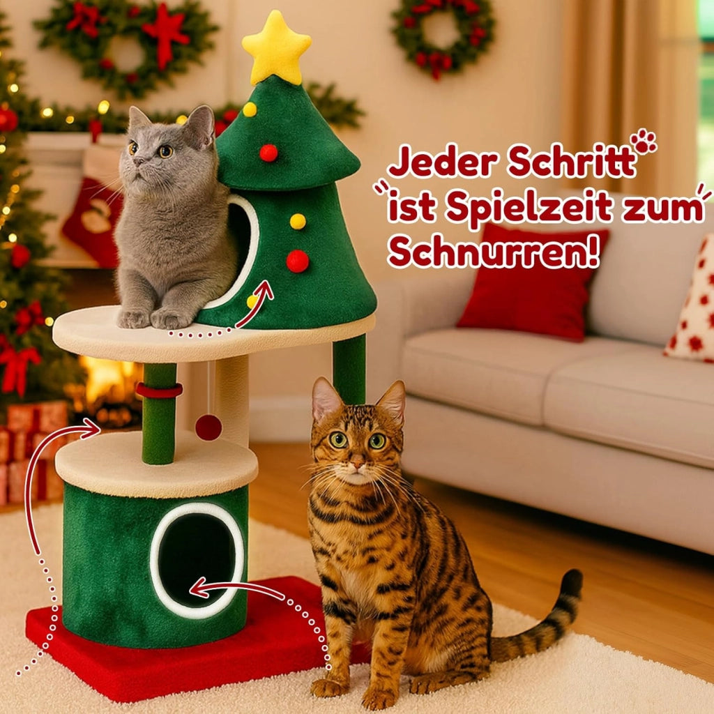 Albero di Natale per gatti di design albero di Natale, 123 cm, robusto con tiragraffi, casa a più piani, piattaforme e palla da gioco, mobile per graffi di Natale per gatti