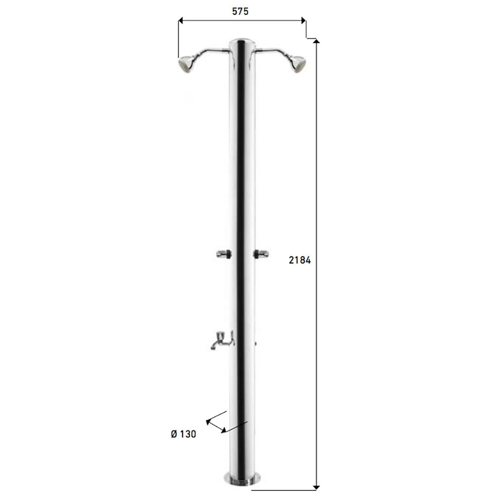 Doccia da Giardino Doppia 2 Rubinetti e Lavapiedi ATI Docce MUL-2R Inox Anodizzato