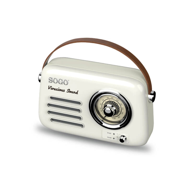 Radio vintage Bluetooth 5W, batteria ricaricabile 1500mAh, altoparlante 3 pollici, FM e USB, design retrò - SOGO